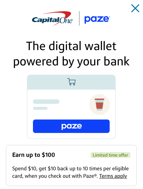 Paze Promo: $10 Credit x 10 Uses = $100 Total Per Linked Card (Old Discover Cards Now Work)