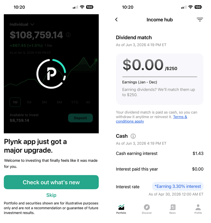 Plynk Brokerage App: Dividend Match (25% Bonus up to $250 per Year) 